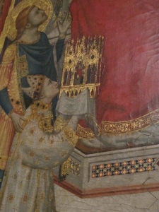 Cardinal Giacomo Stefaneschi donating the altarpiece to Saint Peter. Detail, Stefaneschi Altarpiece.